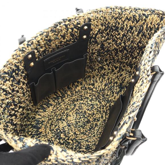 Balenciaga BALENCIAGA handbag, leather and raffia, women's, beige, navy, blac... - Picture 3 of 8